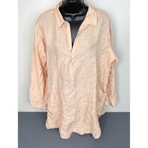 Karyn Seo Women's Linen Long Sleeve Top Size XL Peach Preppy Minimalist
